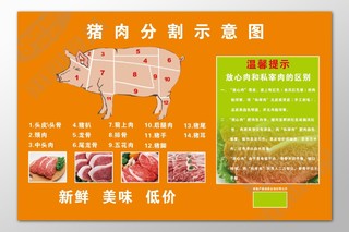 猪肉海报生鲜分割示意图新鲜美味低价温馨提示示意图